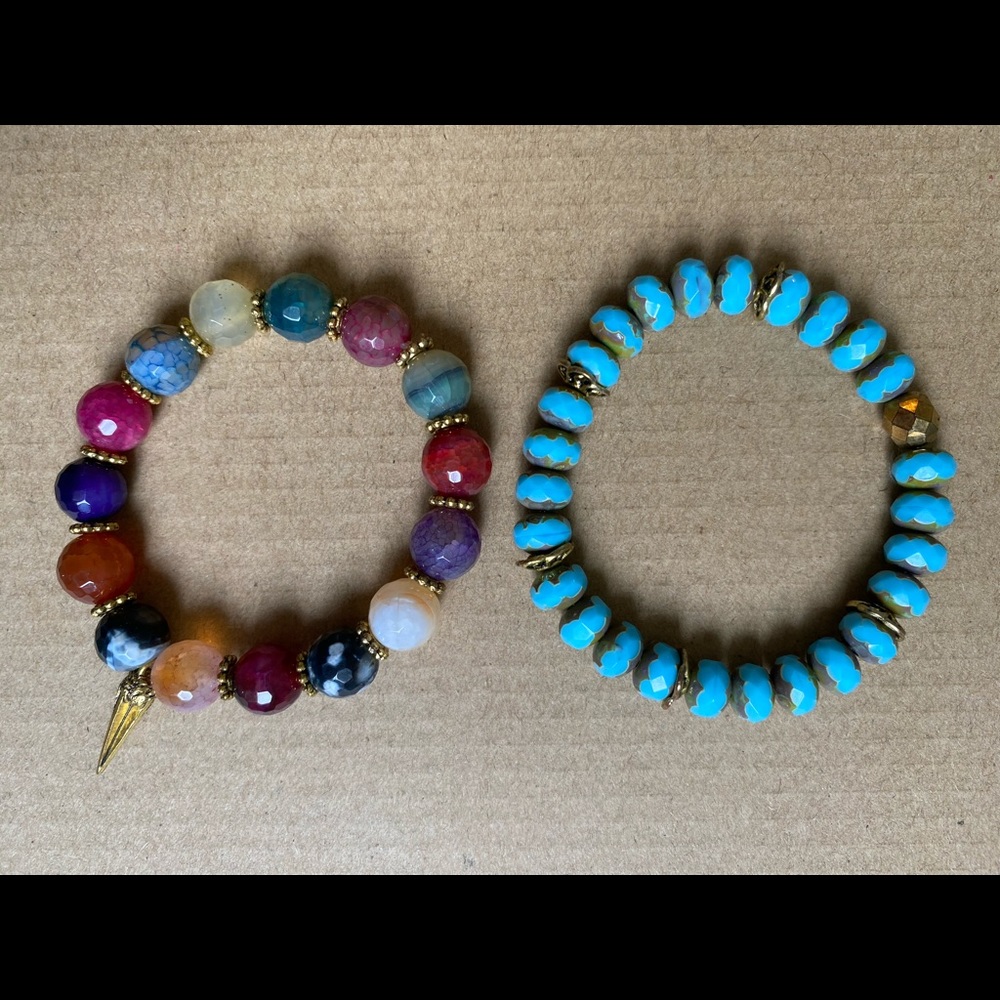 Boho Semi-Precious  Beaded Bracelet Duo